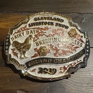 Grand Champion Cleveland Livestock Show Belt Buckle- Silver/Gold, Copper Accents